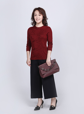 靓诺酒红色亮丝提花毛衣LW17351A