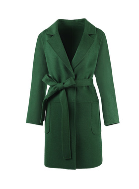 [质感V领]LIANGNUO靓诺绿色双面大衣女中长秋冬毛呢外套LD15480A