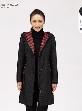 靓诺棉服女2023年新款冬季收腰显瘦保暖外套女连帽中长款LM19441A