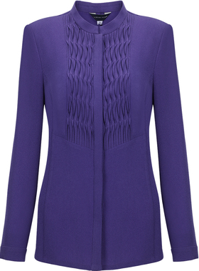 靓诺春秋高级衬衣雅致淡紫色立体百褶小立领女士高档衬衫LC18308A