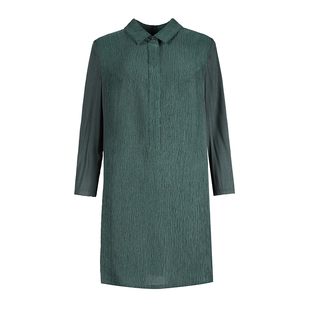 LIANGNUO靓诺墨绿色铜氨丝廓形衬衫 LC17123A