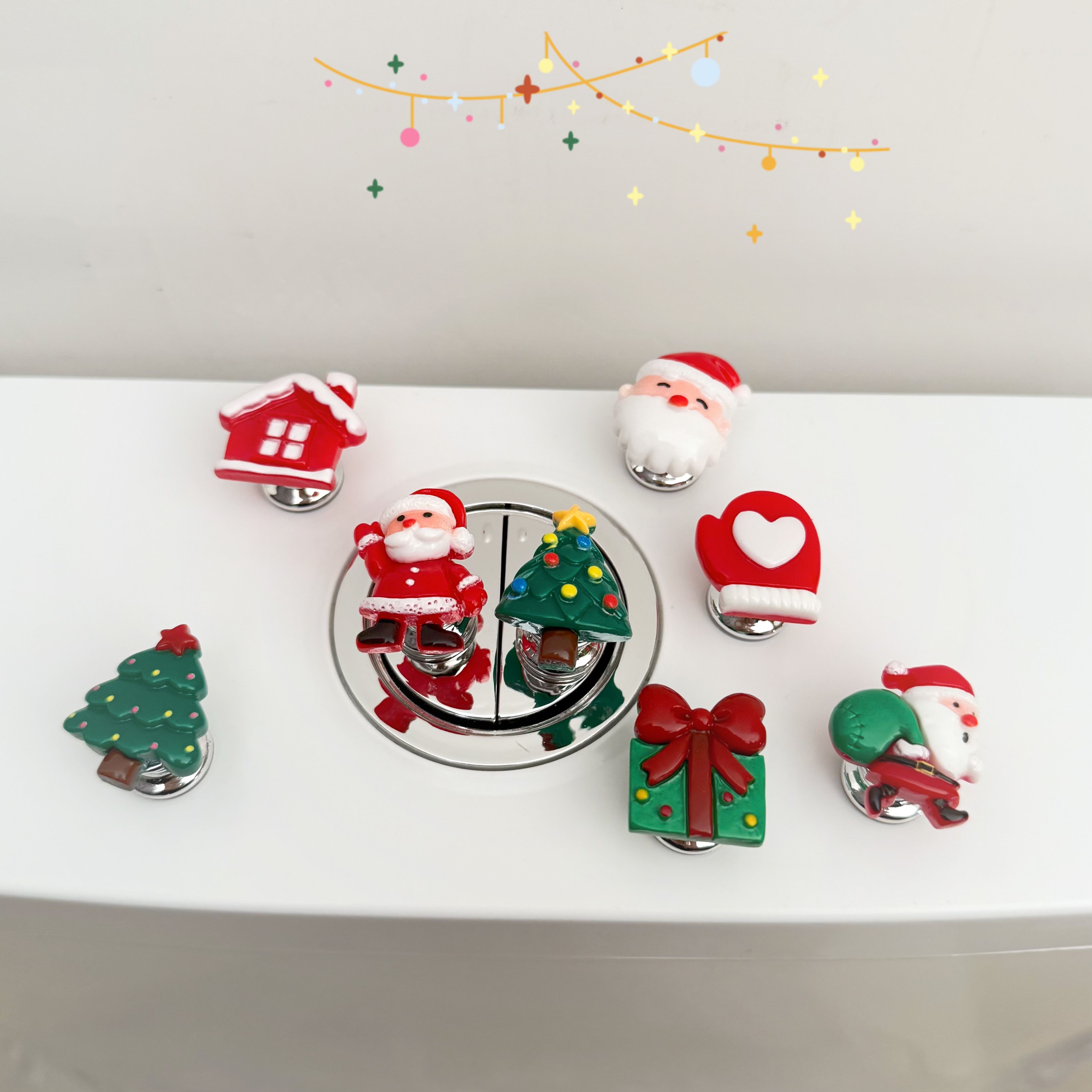 卡通可爱圣诞老人马桶按压器按钮长美甲专用冲水按钮厕所水箱开关