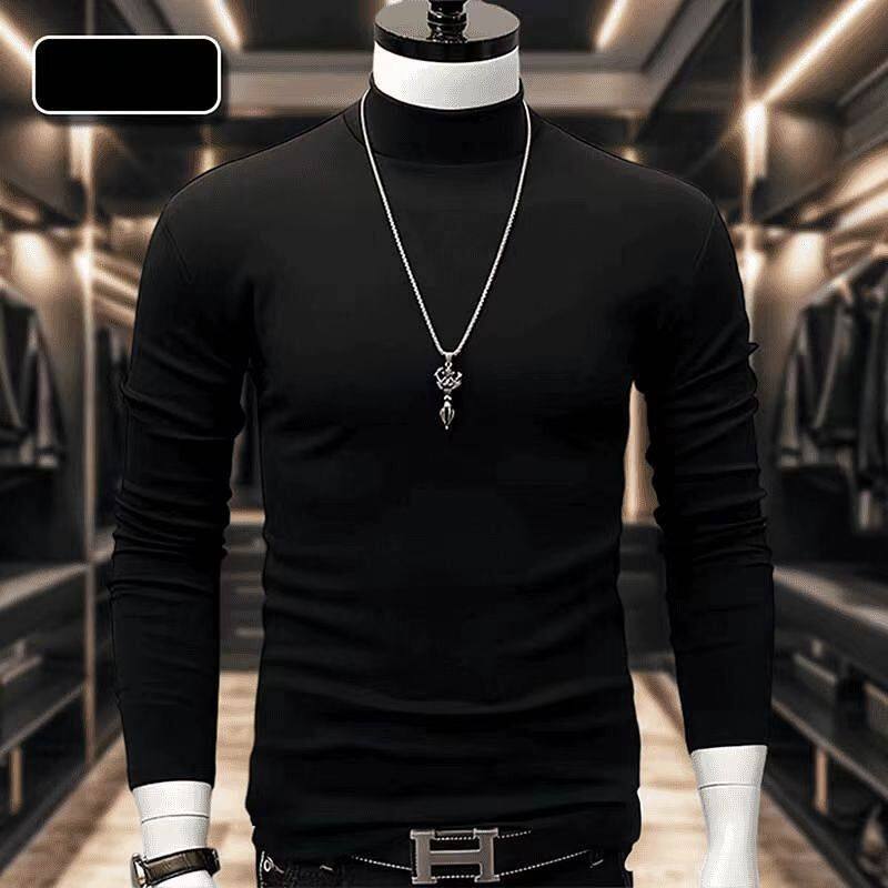 保暖加绒半高领t恤男士秋冬季双面德绒打底衫ins百搭长袖上衣修身