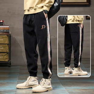 子美式 哈伦裤 秋冬款 ins潮流青少年大码 黑色百搭束脚卫裤 加绒男裤