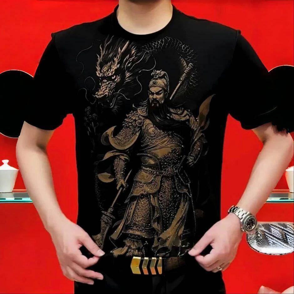 短袖t恤男款夏季韩版潮流大码修身圆领关公薄款打底衫霸气上衣服