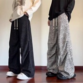 加绒加厚运动裤 子豹纹直筒裤 男秋冬美式 ins潮流学生保暖灯芯绒裤