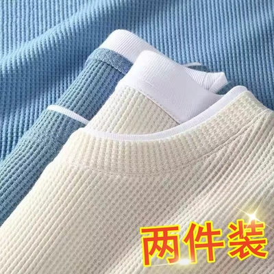华夫格长袖t恤男款潮流假两件