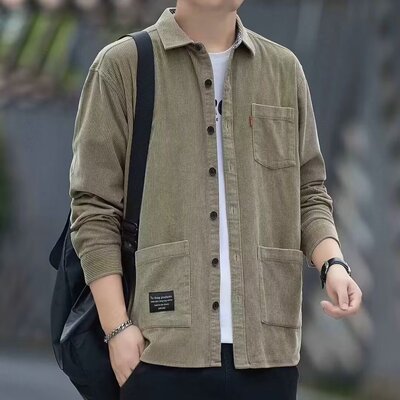 捡漏外贸原单尾货清仓港风开衫男款春秋季大码宽松灯芯绒长袖夹克