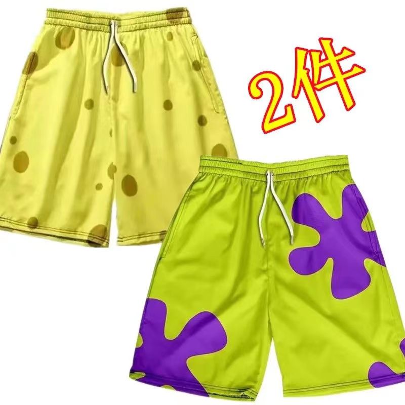 外贸出口原单尾货冰丝休闲短裤男夏季薄款5分花裤子草莓熊沙滩裤