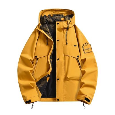 冲锋衣男款春秋季2025新款宽松大码带帽拉链开衫高街青年美式风衣