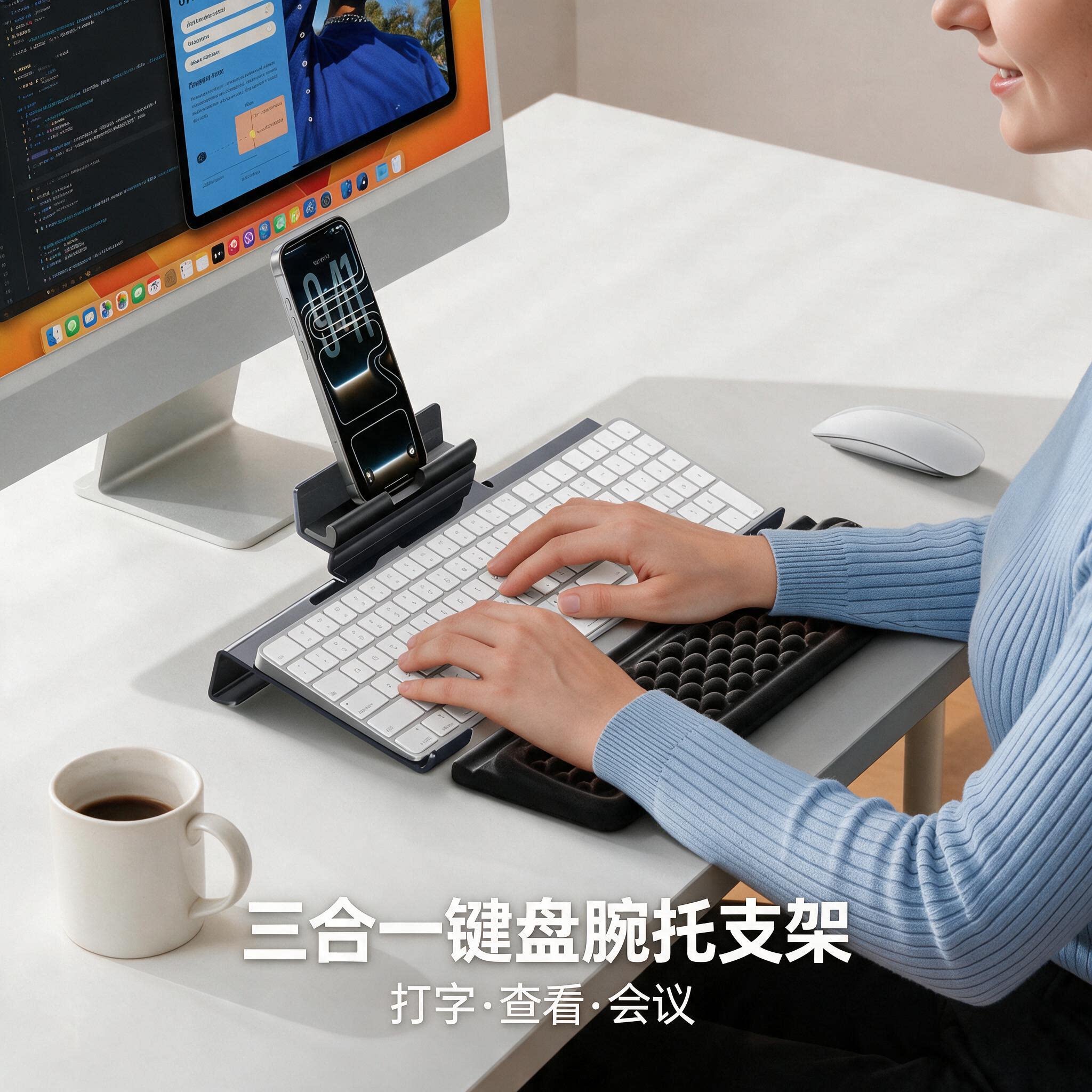 鹿为二合一键盘腕托支架 人体工学舒适设计 多功能 手机支架