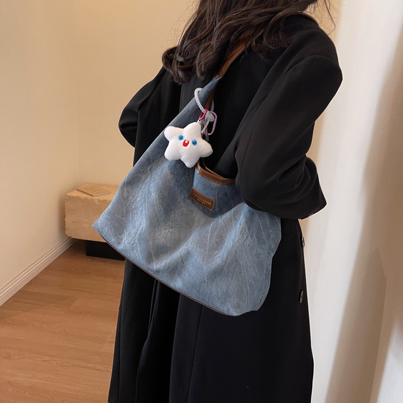 大容量包包女2025新款通勤帆布牛仔托特包大学生上课包百搭单肩包