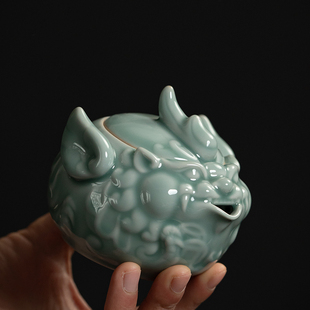 廷怀窑汝瓷茶壶原矿手抓壶 中式家用单壶原矿泡茶壶功夫貔貅茶壶