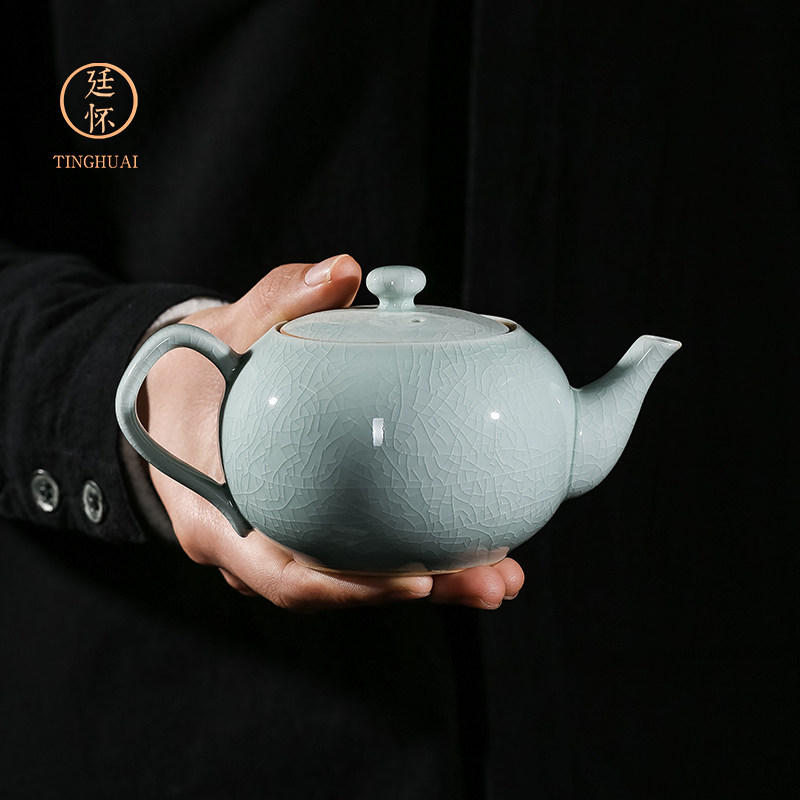 廷怀窑 汝州汝窑茶壶开片大号家用 320毫升大壶 陶瓷茶壶汝瓷可养