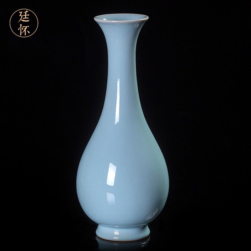 廷怀窑 汝窑天青釉玉壶春花瓶 摆件大号 汝州汝瓷花瓶花插 35CM
