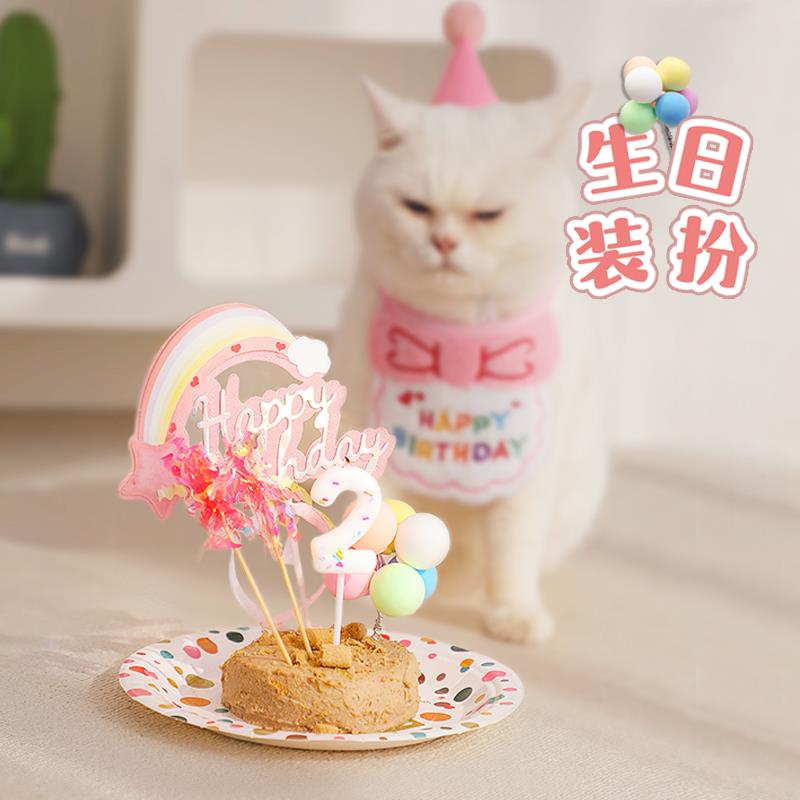 猫咪生日装扮猫猫小猫小狗过生日布置蛋糕装饰宠物狗狗围兜帽子