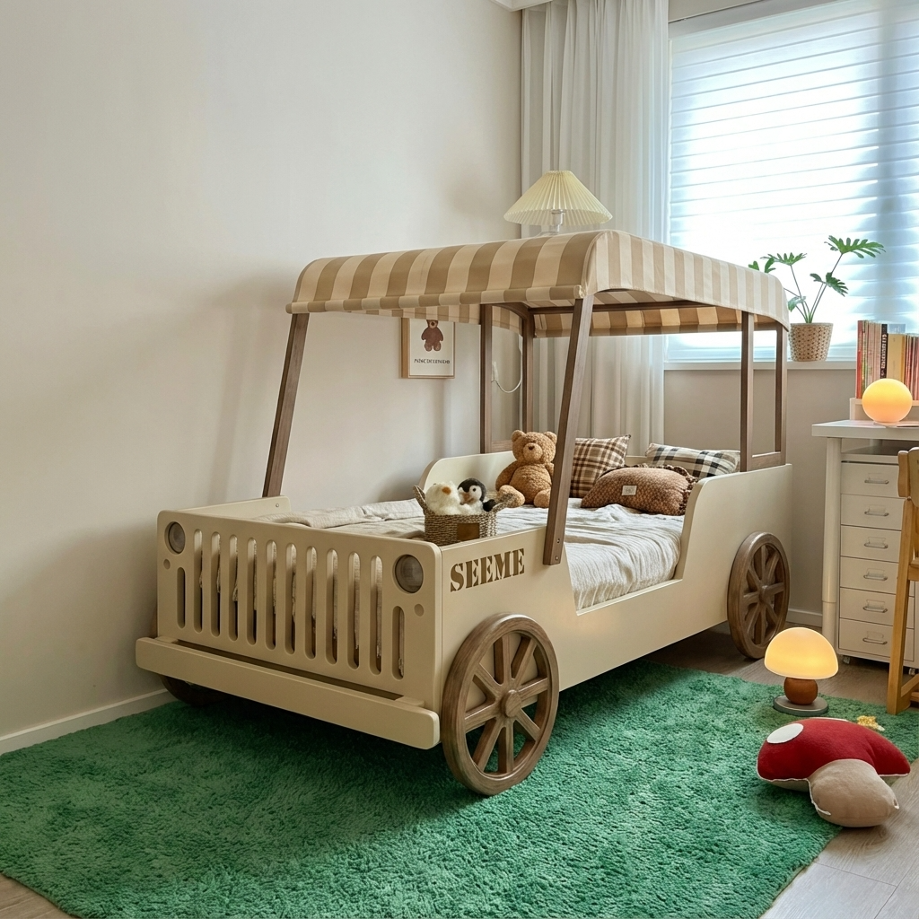 喜力美汽车床儿童床男孩带护栏卧室中古风小户型原木男童房帐篷床,住宅家具,儿童床/儿童抽拉床,淘宝优惠券,粉丝福利购,淘宝优惠卷