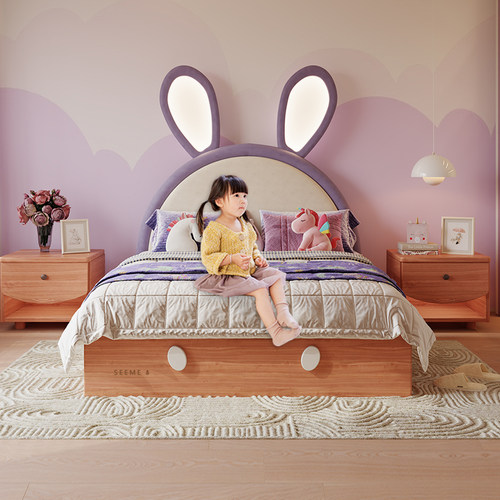 儿童床女孩公主床1米2小户型全实木带储物空间男孩卧室1米5兔子床