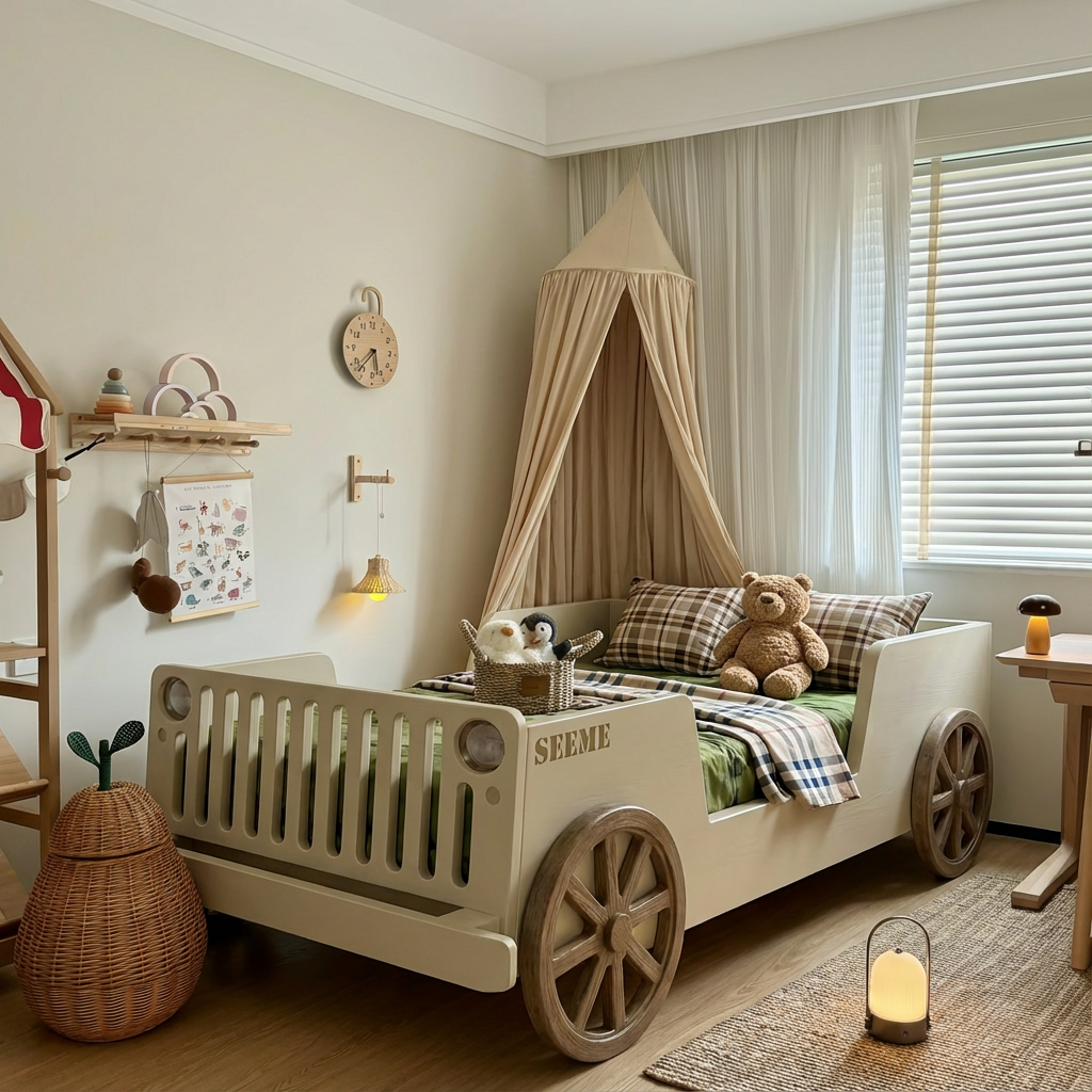 喜力美汽车床实木儿童床男孩带护栏卧室小户型原木男童房新款床,住宅家具,儿童拼接床,淘宝优惠券,粉丝福利购,淘宝优惠卷