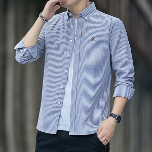 2025新款牛津纺衬衫男长袖韩版修身刺绣衬衣青年潮101A-CS123-P28,男装衬衫,星座101A