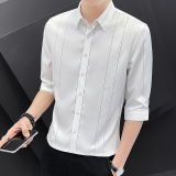 男士条纹衬衫七分袖夏季薄款韩版修身青年衬衣101A-CS160-P30，男装衬衫，星座101A