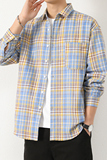 港风格子衬衫男士长袖春秋款潮流宽松休闲帅气衬衣101A-CS190-P26，男装衬衫，星座101A