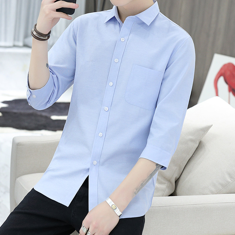 夏季七分袖衬衫男韩版牛津纺帅气青少年百搭衬衣潮101A-CS75-P22，男装衬衫，星座101A