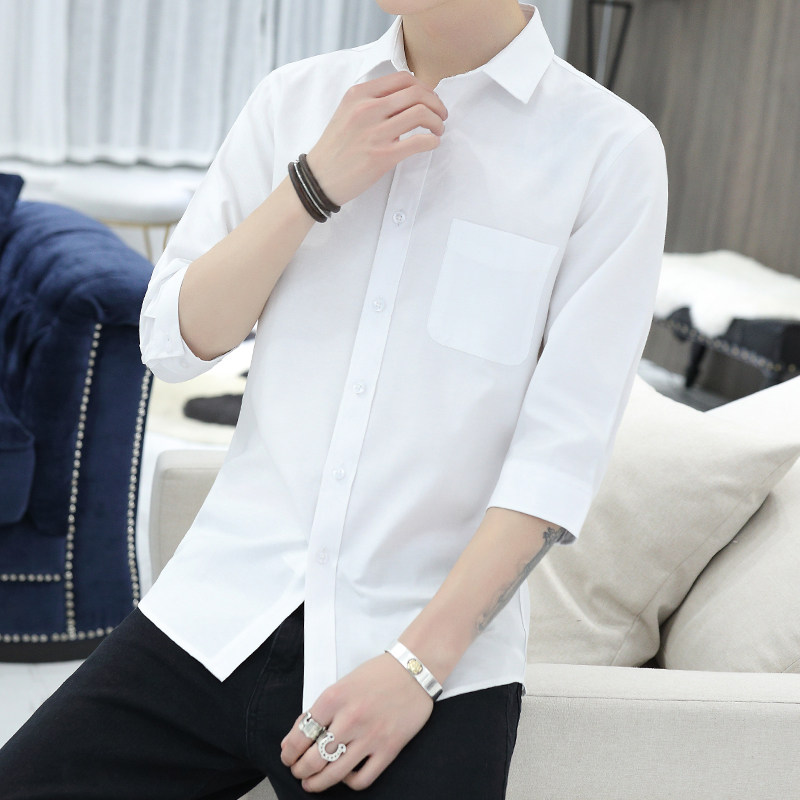 夏季七分袖衬衫男韩版牛津纺帅气青少年百搭衬衣潮101A-CS75-P22，男装衬衫，星座101A