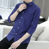 夏季七分袖衬衫男韩版牛津纺帅气青少年百搭衬衣潮101A-CS75-P22，男装衬衫，星座101A