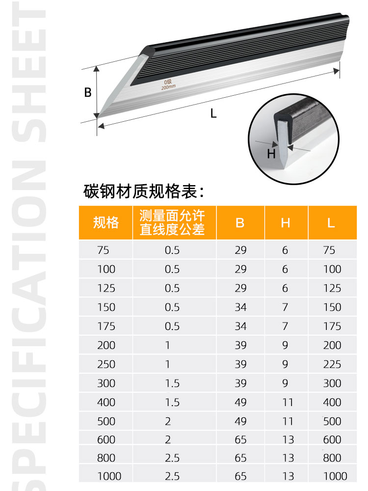 碳钢刀口尺镁铝刀口平尺缸盖平面尺检测尺电梯安装校轨直尺高精度