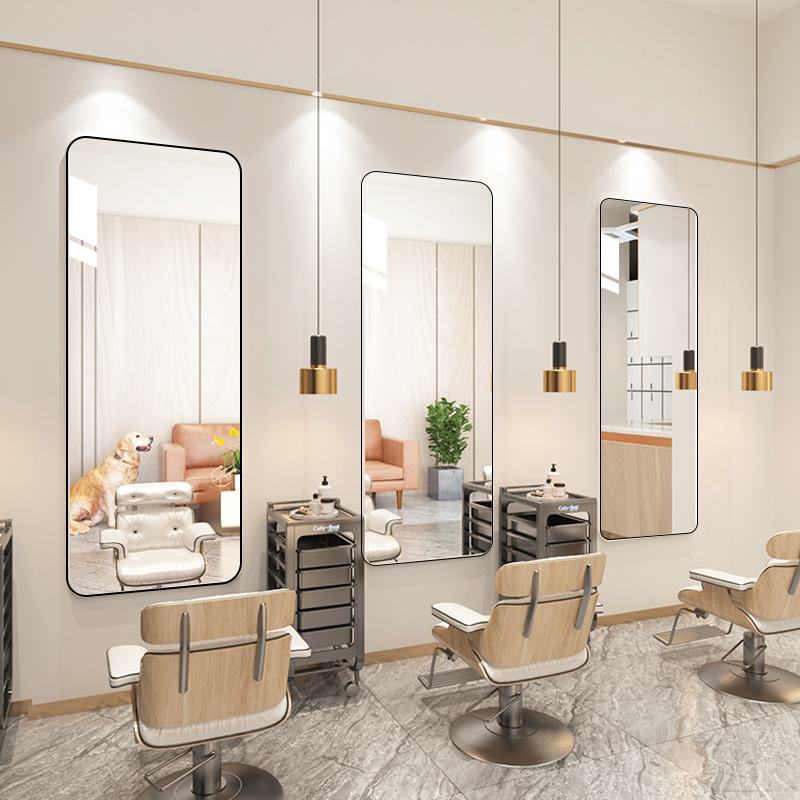 网红理髲店镜子发廊专用免打孔挂墙壁挂式化妆镜剪发美镜烫染镜台
