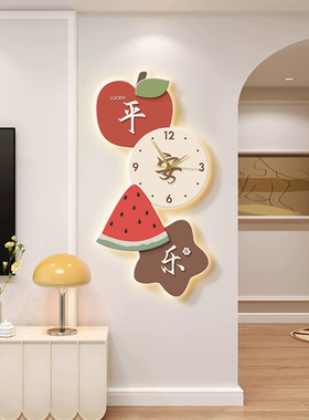 平安喜乐电视背景墙装饰画钟表饭厅灯光画客厅挂画高级感玄关壁画
