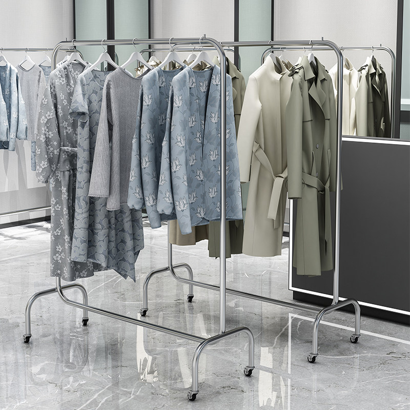 系佰服装店带轮展示架不锈钢拉丝