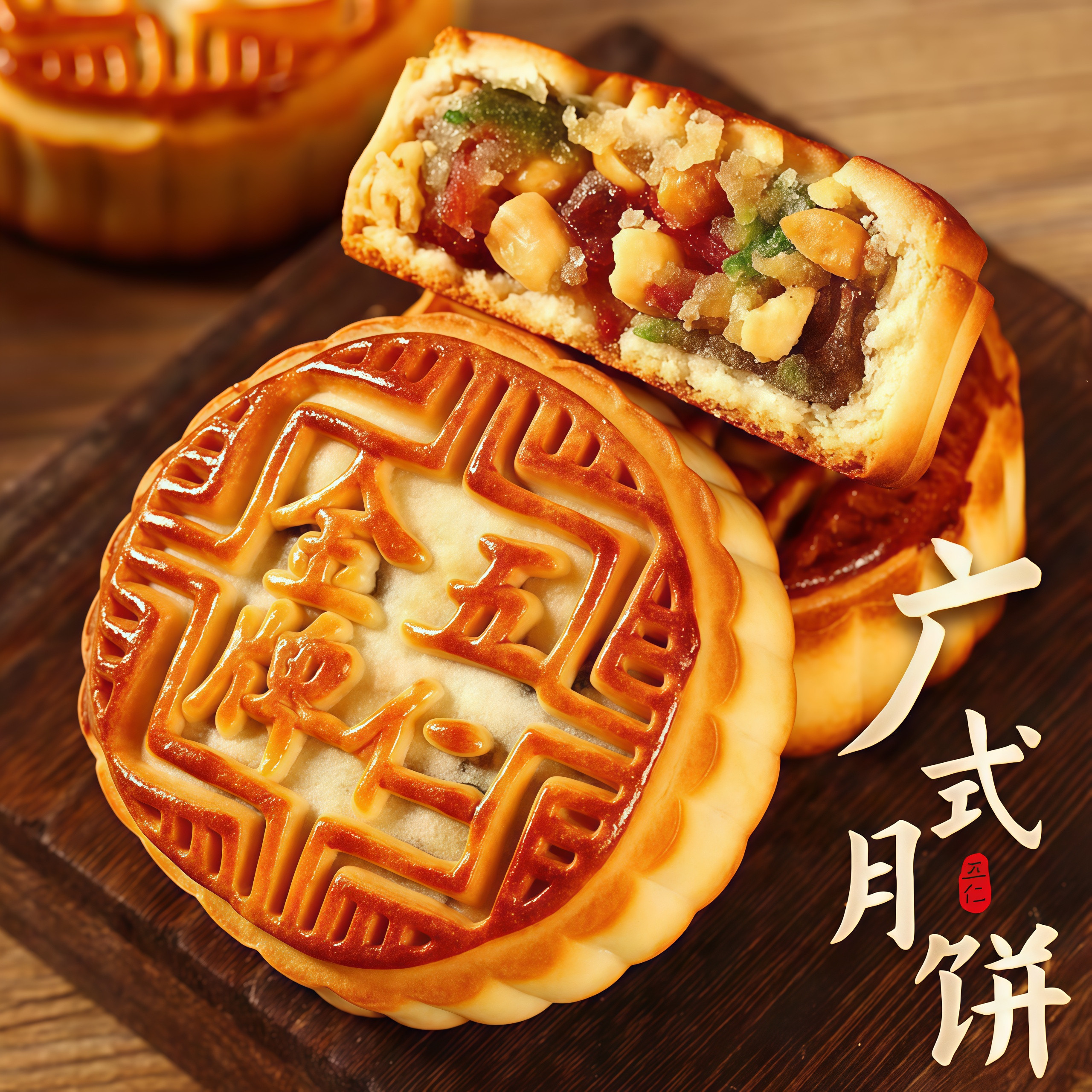 正宗新鲜现做金牌五仁月饼色泽金黄配料干净鲜香诱人下午茶小点心