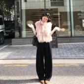 EAR RAE定染环保山羊绒狐狸毛奢美贵感仿皮草粉色马甲百搭冬外套