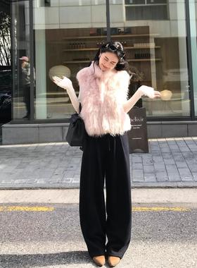 EAR RAE定染环保山羊绒狐狸毛奢美贵感仿皮草粉色马甲百搭冬外套