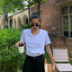 正肩白t纯棉短袖 宋小妞 大U领白色t恤女夏季 简约打底白t纯色体恤