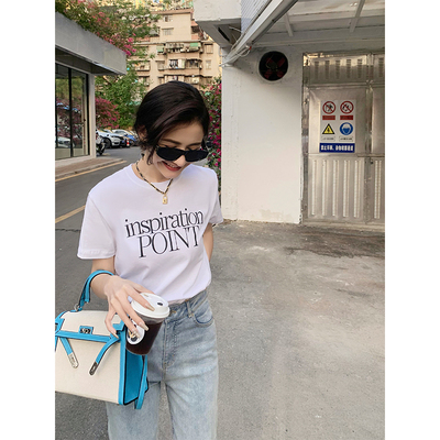 短袖韩版常规印花长绒棉女简约