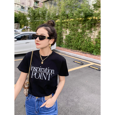 短袖韩版薄印花长绒棉女显瘦