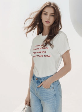 宋小妞24年春夏新款正肩合体短袖T恤女纯棉圆领白色打底衫体恤