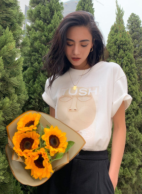 宋小妞 大头不愁短袖t恤女设计感小众中长款宽松时尚百搭圆领夏季