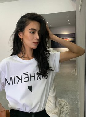 宋小妞 白色T恤女夏季纯棉字母短袖夏百搭宽松韩版圆领上衣