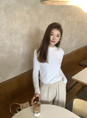 宋小妞半高领打底衫女全棉长袖t恤修身中领内搭白色黑色针织上衣