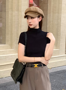 宋小妞半高领T恤女显瘦上衣打底衫春秋内搭黑色长袖2023爆款