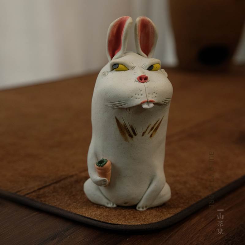 一山创意小兔子陶瓷可爱香插手工茶宠摆件室内家用线香托香炉香器