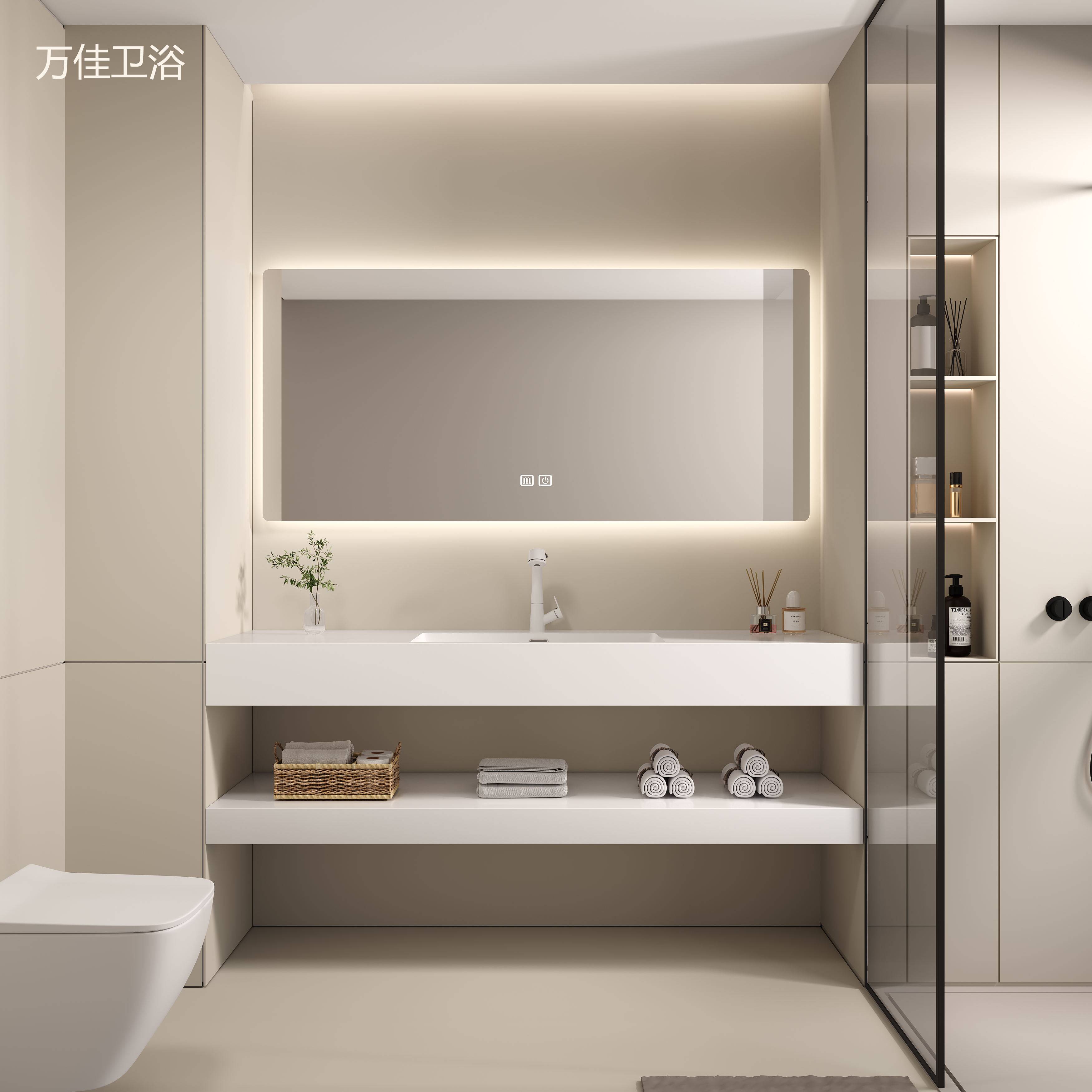 双层岩板浴室柜洗漱台卫浴柜卫生间洗手盆柜组合洗手池无缝盆定制