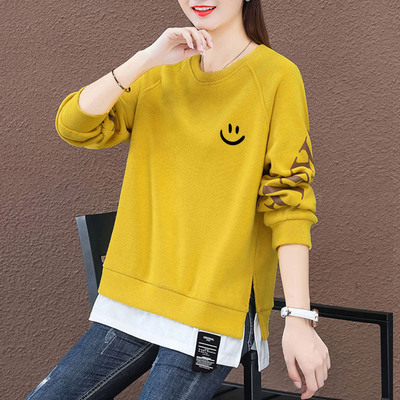 2025秋冬装新款胖妹妹大码加绒加厚上衣宽松显瘦时尚假两件卫衣女