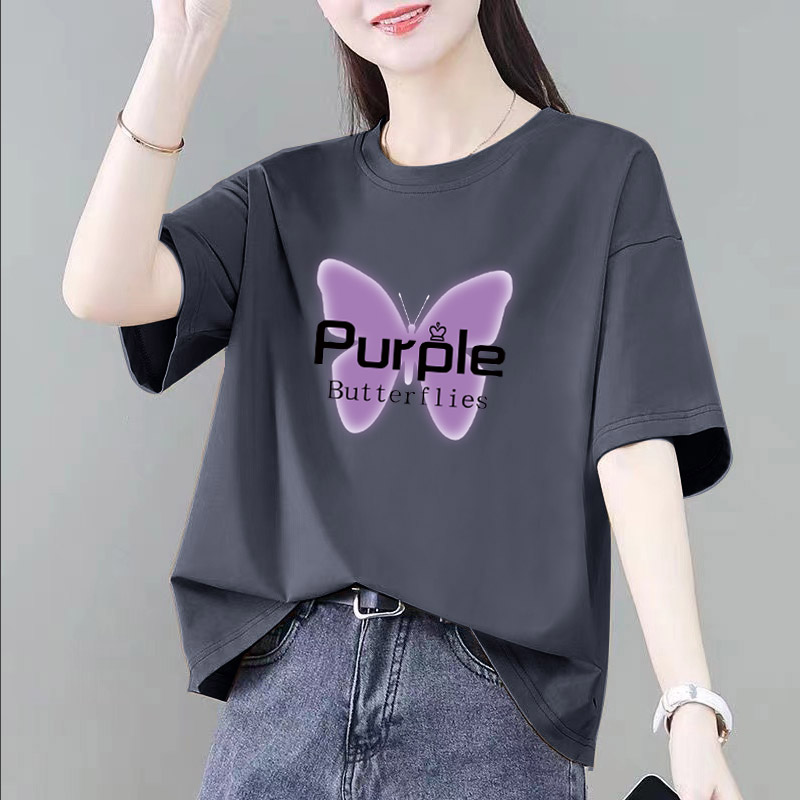 欧货宽松灰色短袖t恤女夏季2025新款爆款小众高级感正肩体恤上衣