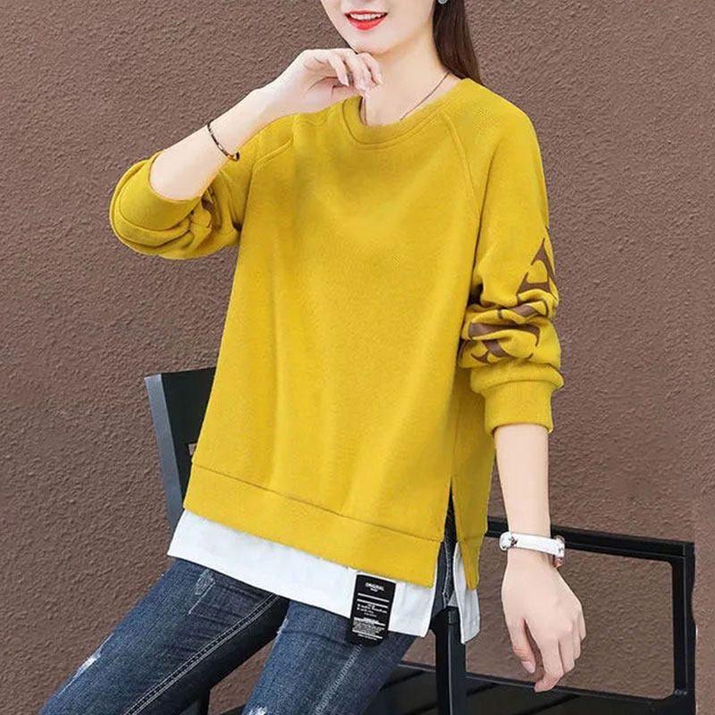 中长款假两件卫衣女宽松韩版秋冬新款时尚休闲减龄长袖外套上衣服