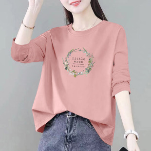 宽松显瘦上衣服 正肩内搭打底衫 胖mm遮肚子圆领长袖 t恤女秋冬新款